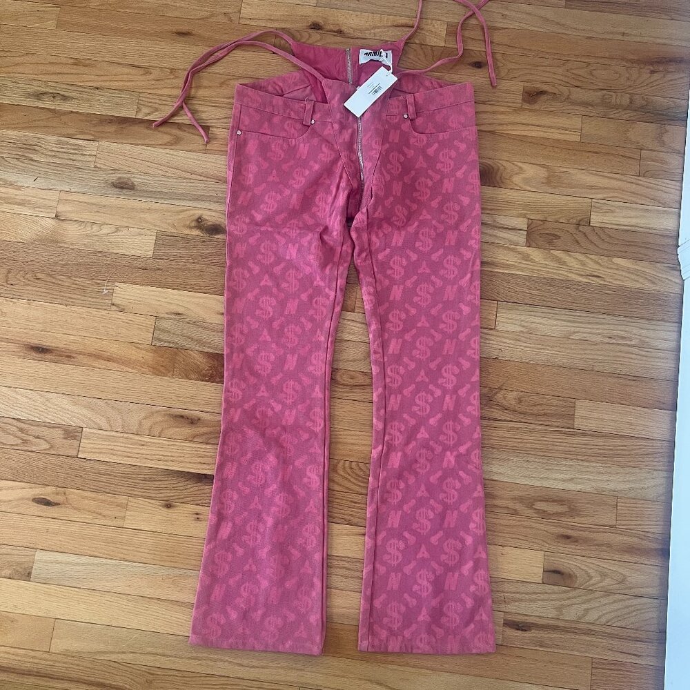 Namilia Pink Monogram Denim Thong Pants NWT - Large